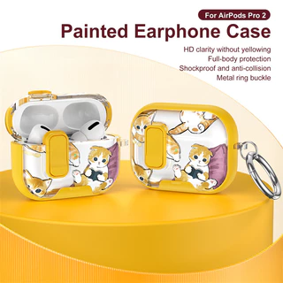 เคสภาพวาดการ์ตูนน่ารักสําหรับ AirPods4/4ANC Pro2 Pro3 ล็อคเคสแม่เหล็กพร้อมแหวน