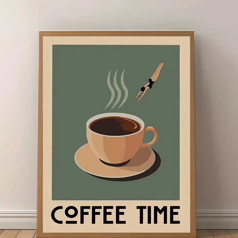 1 PC Vibrant Coffee Time ผ้าใบพิมพ์โปสเตอร์ - 30.48 ซม.x 40.64 ซม.Frameless Wall Art,โมเดิร์นRetro-Inspiredออกแบบสําหรับห้องนั่งเล่น,ห้องนอน,สํานักงาน,กันน้ําตกแต่งของขวัญที่สมบูรณ์แบบสําหรับ
