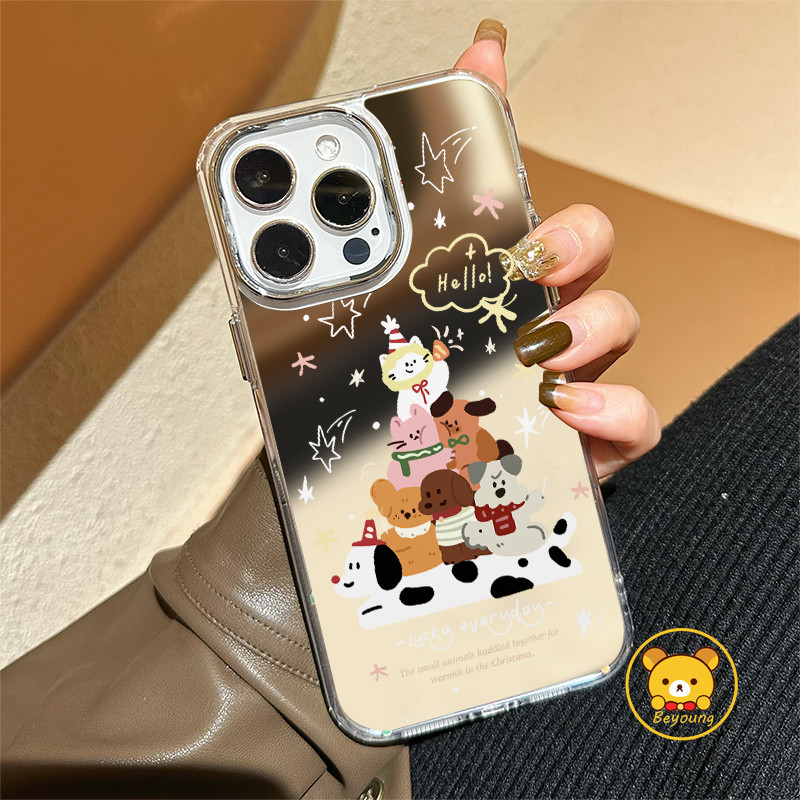 น่ารักสุนัขแมวกระจกเคสโทรศัพท์สําหรับRedmi 15C 15 14C 14R 13C 13 13R 12R 10C 10A 10X 10T 9C 9A 9i 9T 12 11A 10 Prime 9 Power A5 A4 A3 Plus A2 5Gปลอก ฝาหลังตลก