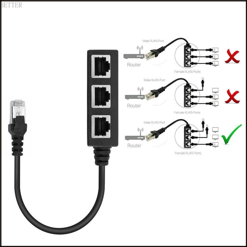 BETT LAN Ethernet Splitter Cable RJ45 1 Male to 3 Female LAN Ethernet Splitter Adapter Cable Socket 