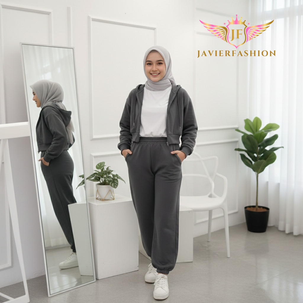 JF003-เสื้อแจ็คเก็ตมีฮู้ด Babyterry Crope เกาหลี Fit L
