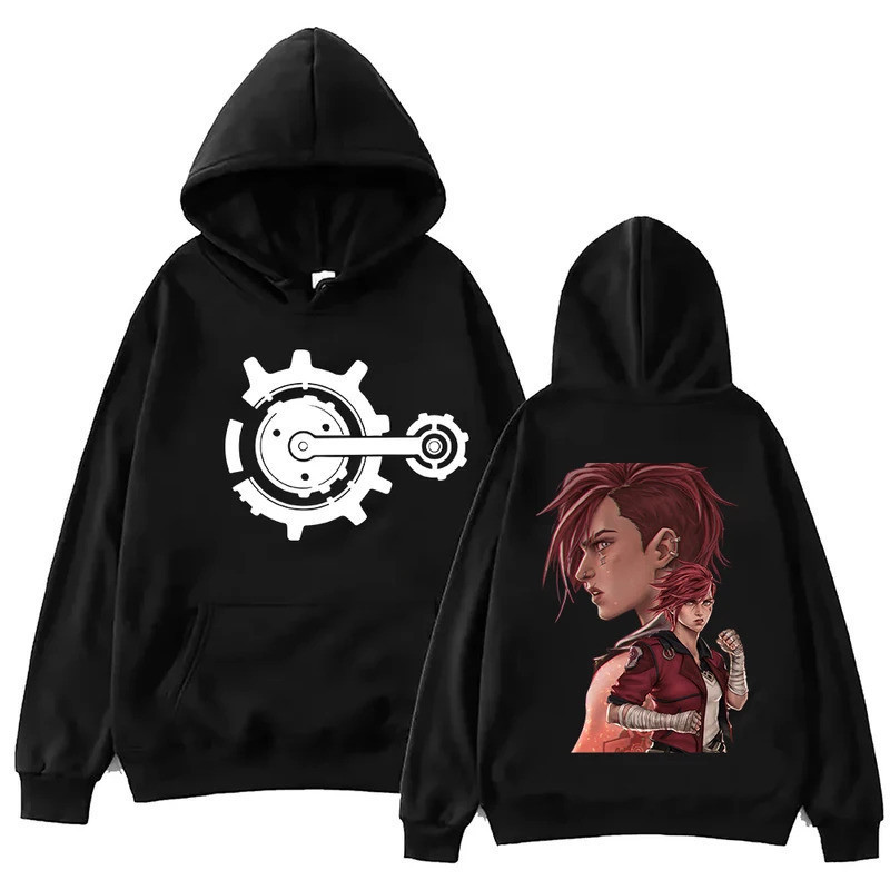 เสื้อฮู้ดแขนยาว Arcane-VI Graphic hoodie ผู้หญิงผู้ชาย tracksuit sudaderas aesthetic สีดำ ผ้าCotton 
