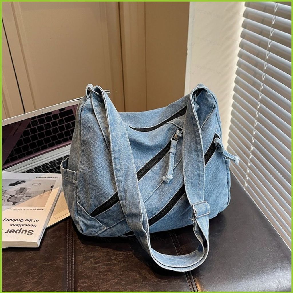 กระเป๋าสะพายเดนิมแฟชั่นสำหรับผู้หญิง ขนาดใหญ่มากพร้อมหลายช่องใส่ SN4