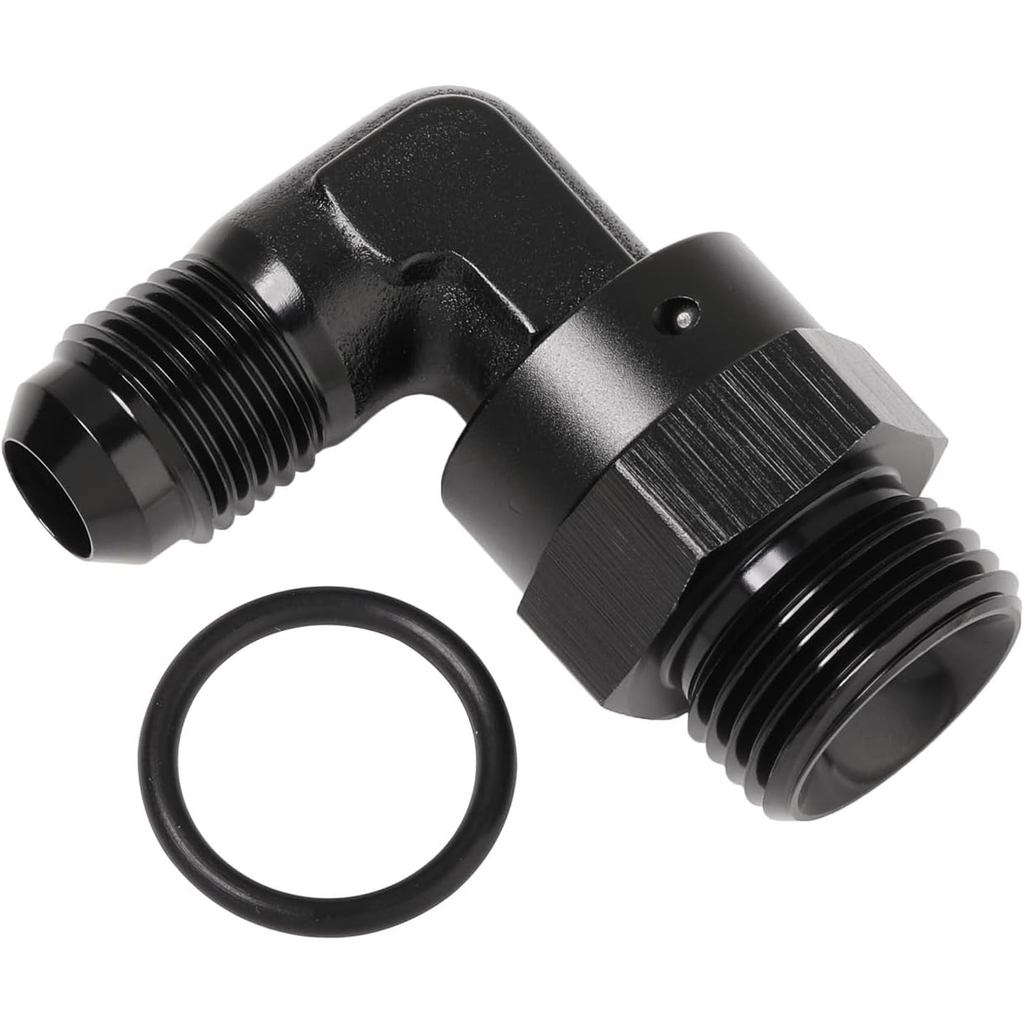 6AN Male Flare to 8AN -8 ORB O-ring Boss 90 Degree Swivel Fitting Adapter Aluminum Black