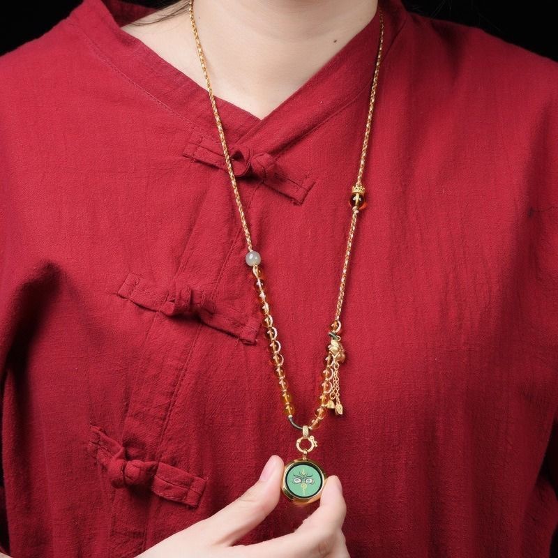 สร้อยคอมุก Cristal กึ่มสีเหลือง สไตล์ทิเบต งานหัตถกรรม handmade เหมาะสำหรับทั้งชายและหญิง NFG25