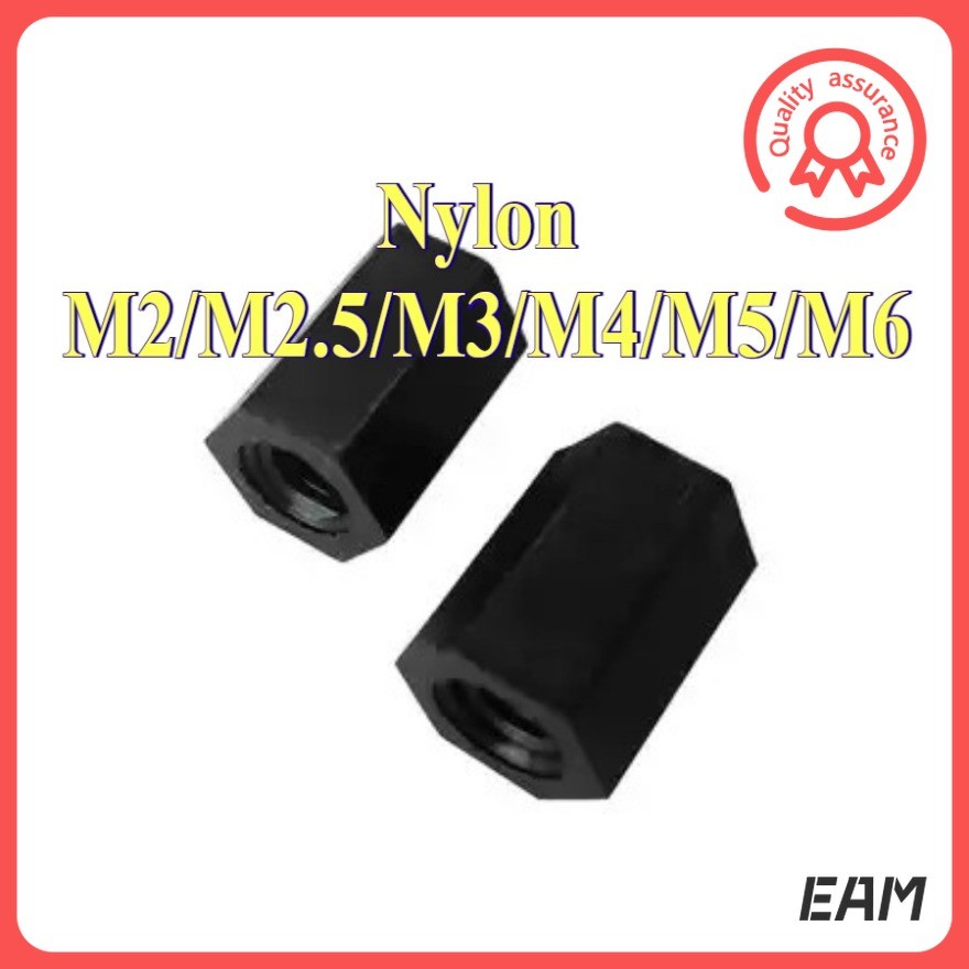 คอลัมน์แยกไนลอน สีดำ หัวหกเหลี่ยมแบน แกนผ่านคู่ M2/M2.5/M3/M4/M5/M6[EAM-FC-G]