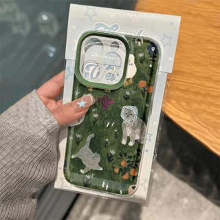 Ins ดอกไม้สีเขียวแมวนุ่มโปร่งใสกรณี Attern Anti-Fall เคสโทรศัพท์สําหรับ iPhone 16 Promax 15 Promax 12 13 Mini 14plus 11 Pro Max X XS XR XS Max 7 8 plus Se2020 6G 6Plus