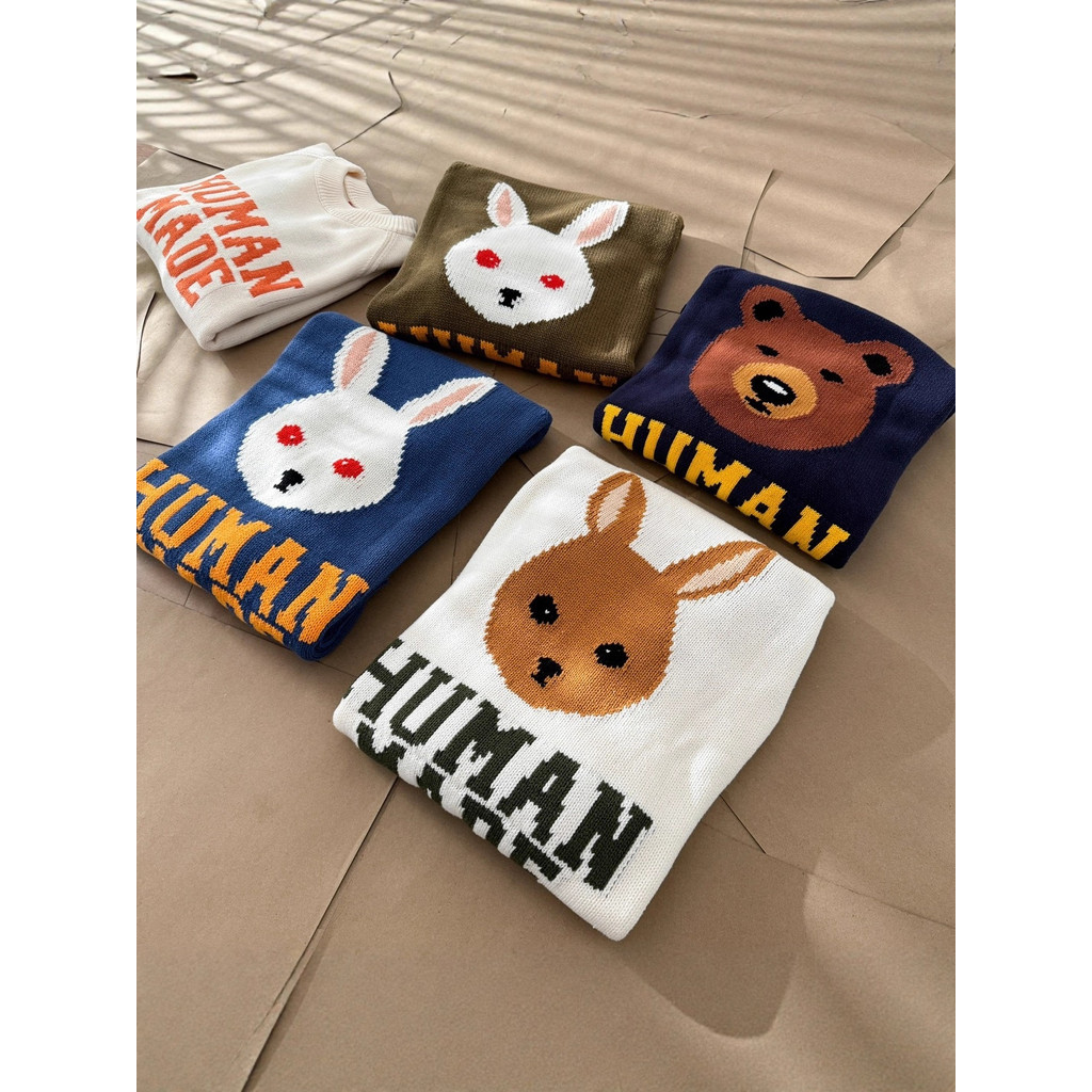 CRCF Human Rabbit Bear Heart Polar Bear Knitted Sweater Pullover Versatile Lazy Couple