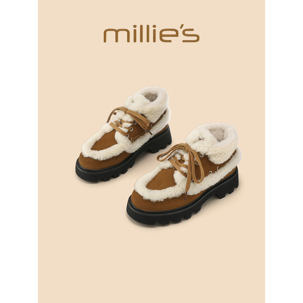 Millies Miaoli รองเท้าผู้หญิงแพลตฟอร์มหนา แบบบูรณาการขนสัตว์ รองเท้าแฟชั่นฤดูใบไม้ร่วงและฤดูหนาว