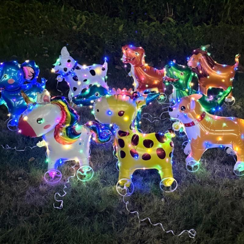 [ดาว] 4ง การ์ตูนเรืองแสงฟอยล์บอลลูนช้างยืนเดินบอลลูนที่มีล้อสําหรับเด็กตกแต่งงานเลี้ยงวันเกิดเด็กอาบน้ํา (ส)