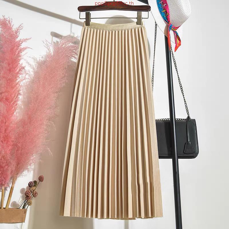 Buaban8899 (526) กระโปรงยาวพลีทอัดสีพื้นจีบทรงสวย เอวสูง ขอบเอวเรียบ