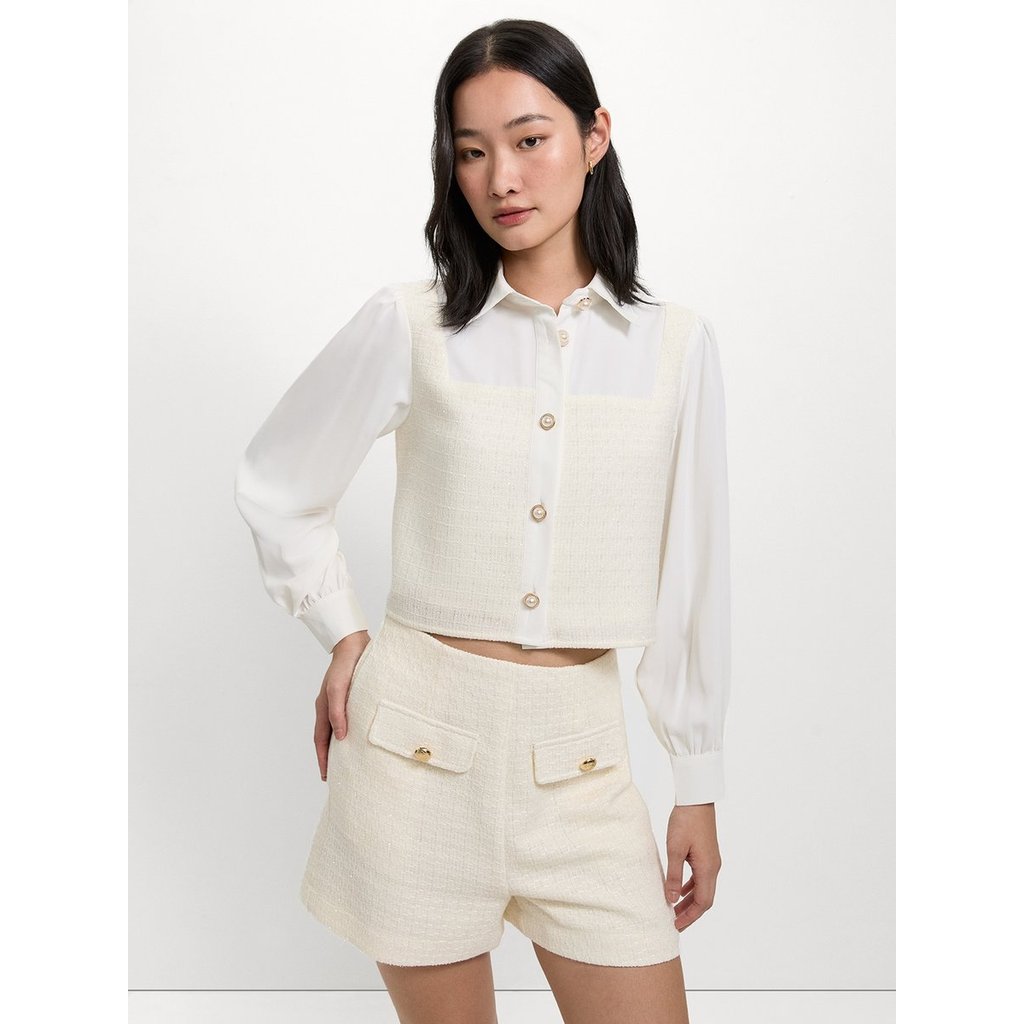 [Pomelo] เสื้อทวีตแต่งกระดุมมุก / Tweed Pearl Button Top — صورة 2