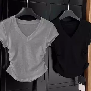 สาวลดอายุ ความรู้สึกของการออกแบบ แต่งจีบย่น เสื้อจั๊มเอว ใส่แล้วเพรียว แขนสั้น เสื้อเชิ้ตเอวลอยผู้หญิง แฟชั่นฤดูร้อน ทรง