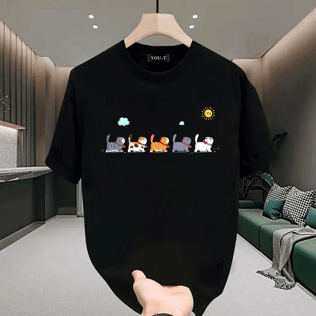 YOU-T🐆เสื้อแฟชั่น ใส่สบาย เสื้อยืดแขนสั้น ลาย เสื้อ"cat" ผ้านิ่ม OVERSIZE แฟชั่น ผ้าฝ้าย 100% สไตล์เกาหลี
