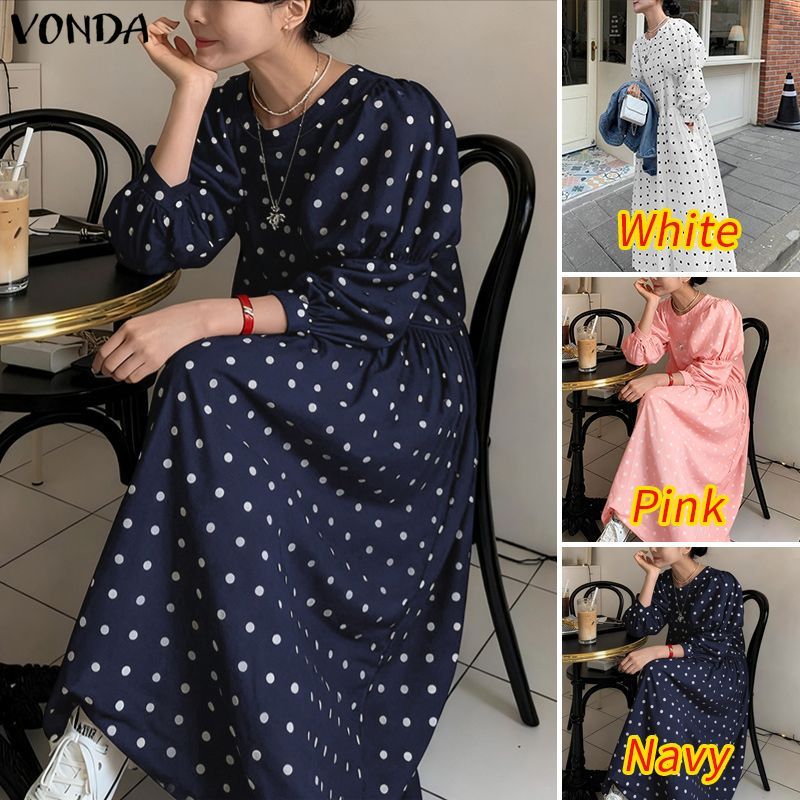 VONDA ชุดเดรสคอกลมแขนพัฟลายจุดสไตล์เกาหลีสําหรับผู้หญิง — صورة 3