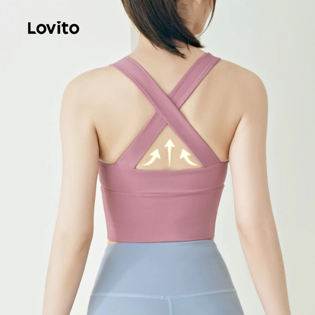 Lovito สปอร์ตบรา ซิปเปอร์ พุชอัพ ยืดหยุ่น 4 ทิศทาง สีฟ้า LNA129036 thumbnail 5