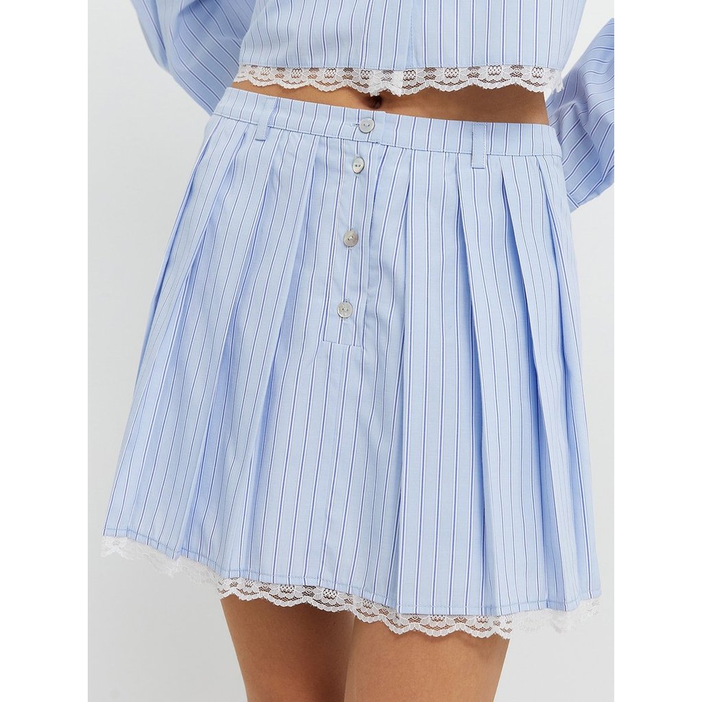 [Pomelo] กระโปรงลายทางขอบแต่งลูกไม้ / Striped Lace Trim Skirt