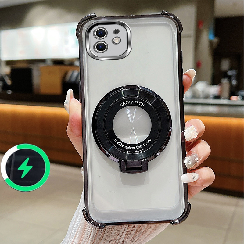 เหมาะสําหรับ iPhone 11 12 pro max 12 mini เคสโทรศัพท์สี่มุม anti drop CD ที่วางโทรศัพท์โปร่งใส soft shell 025
