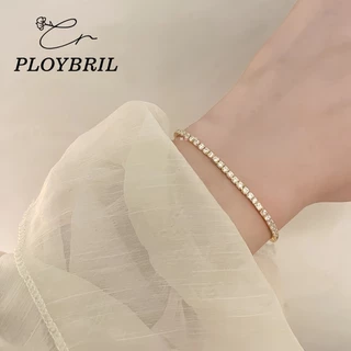 PLOYBRIL ญี่ปุ่นสไตล์เกาหลีประณีตเงา3มิลลิเมตรเพทายฝังสร้อยข้อมือเหล็กไทเทเนียมสร้อยข้อมือรักษาสี S018