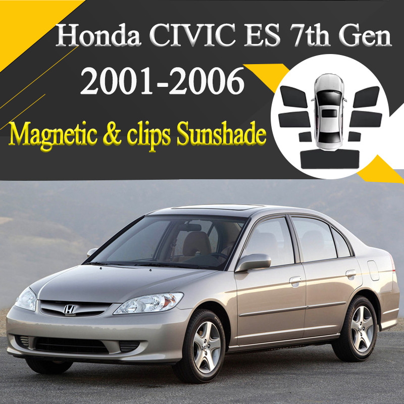 Magnetic Car SunshadesFor Honda CIVIC ES 7th Gen 2001-2006 Window Visor ด้านข้างผ้าม่าน Sun Shade Visor ที่กําหนดเองรถ Sunshade เครื่องมืออัตโนมัติอุปกรณ์เสริม
