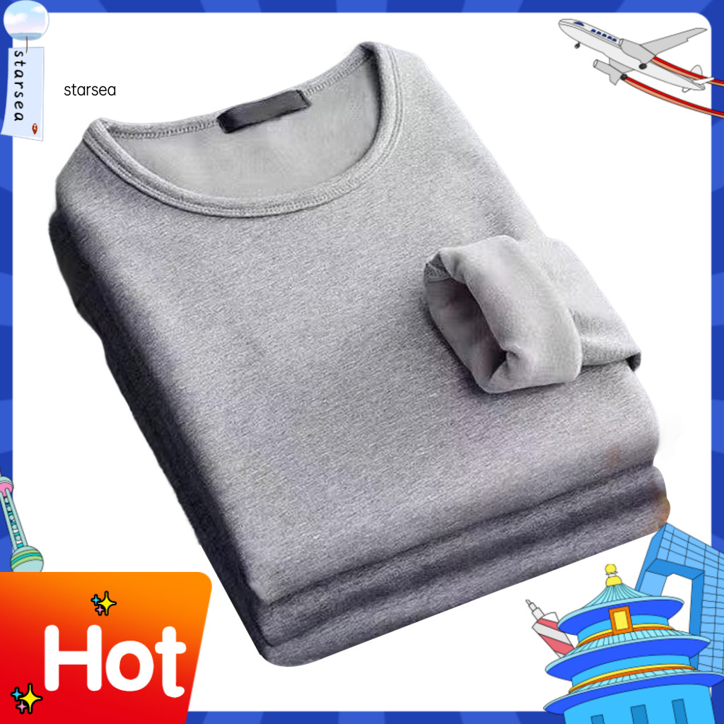 SRA ZK O-คอยาวแขนยาวสีทึบหนาผู้ชายฤดูใบไม้ร่วงขนแกะซับ Bottoming ชุดชั้นในความร้อน