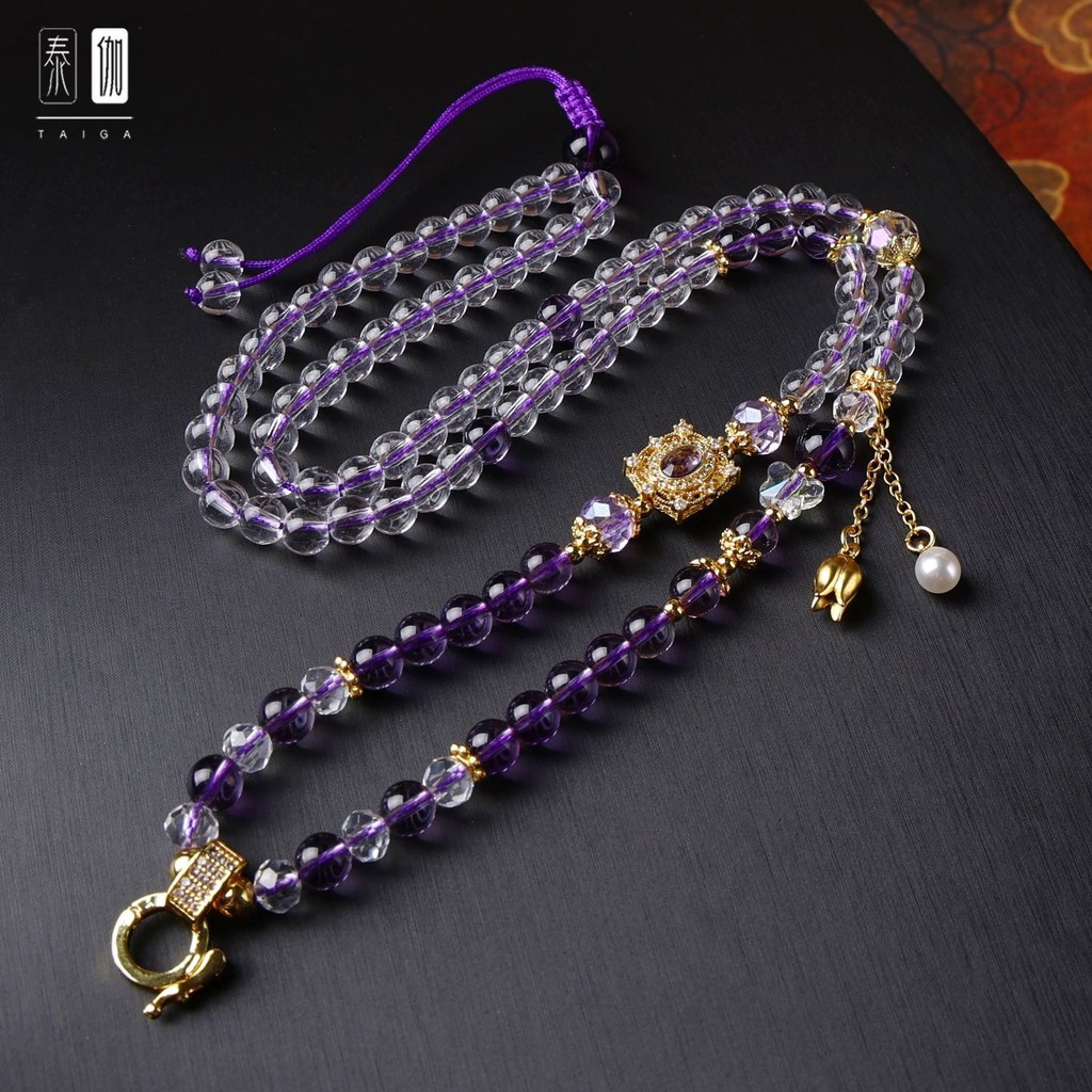 สร้อยคอ Taiga มหัศจรรย์ Budda Amulet กับพลอย ametyst สำหรับผู้หญิง สไตล์ผสมระหว่างไทยและจีน ดีไซน์พิ