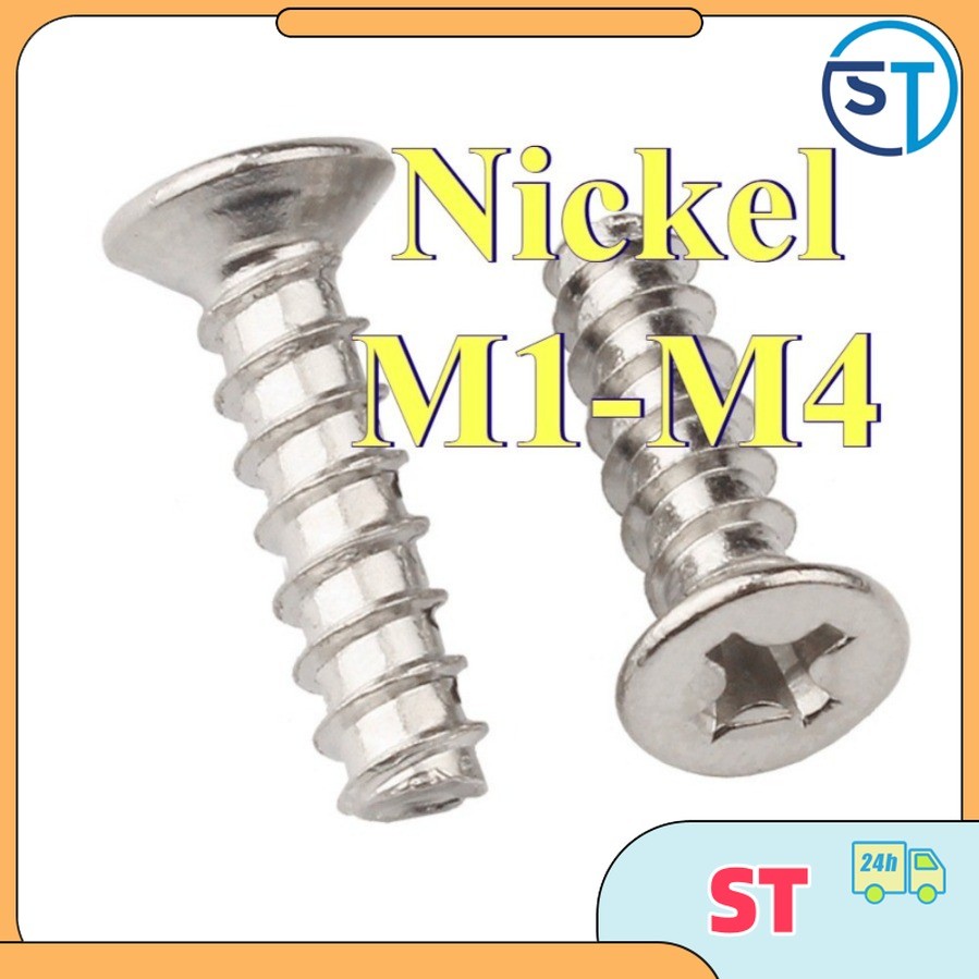 KB cross countersunk head สกรูเกลียวปล่อยหัวแบนชุบนิกเกิล M1/M1.2/M1.4/M1.7/M2/M2.3/M2.6/M3/M3.5/M4S