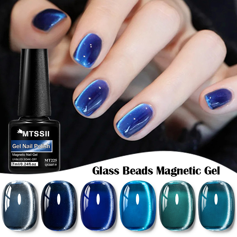 MEET ACROSS 7ml ลูกปัดแก้ว Magnetic Gel Polish Cat Eye Gel Glitter เล็บเจลคริสตัลเจลโปแลนด์