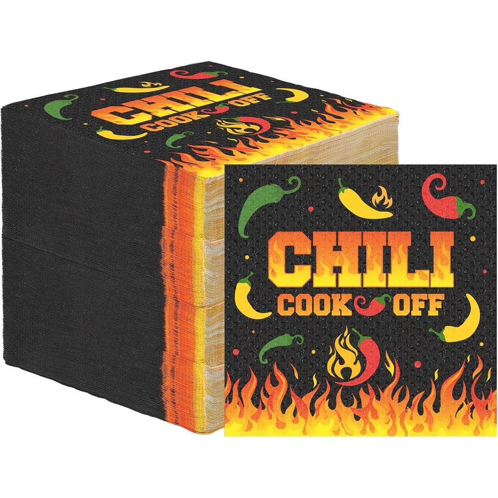 Qilery 100 Pcs Chili Cook off Napkins Disposable Pepper Paper Napkins Chili Cook off Decorations Cin