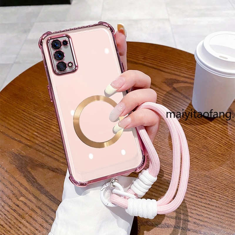 เคสสําหรับRealme 7 pro Realme 7i Realme c17 เคสโทรศัพท์แม่เหล็กดูดซับไม่Falling Off Simple All-Matchเหมาะสําหรับถุงลมนิรภัยสี่ด้านโปร่งใสสายคล้องโทรศัพท์มือถือเคสSJSJA