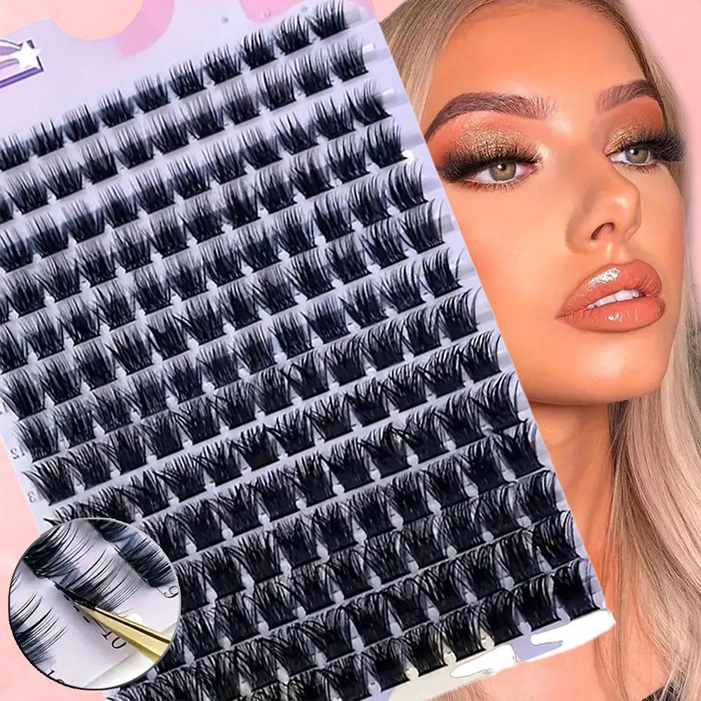 Diy Segmented Fluffy ขนตาปลอม D-curl เดี่ยวหนาสไตล์ Cluster T9y0