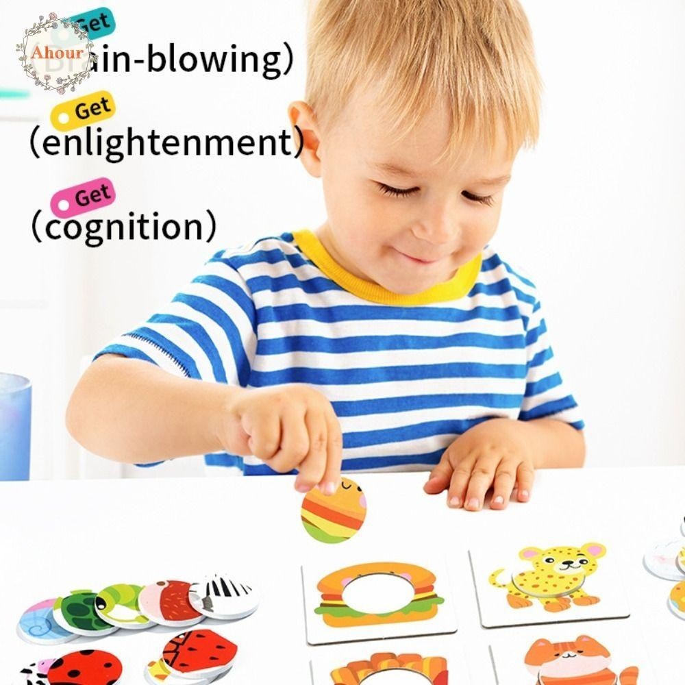 AHOUR Wooden Matching Toy For Kids Montessori 3D Paper Board Puzzle Game Educational Learning DIY Po