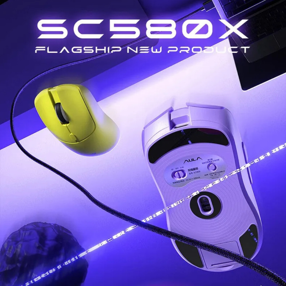 AULA SC580X E-sports Gaming Mouses ไร้สาย Tri-โหมดบลูทูธ Type-C น้ําหนักเบา Ergonomics 10000DPI 500m
