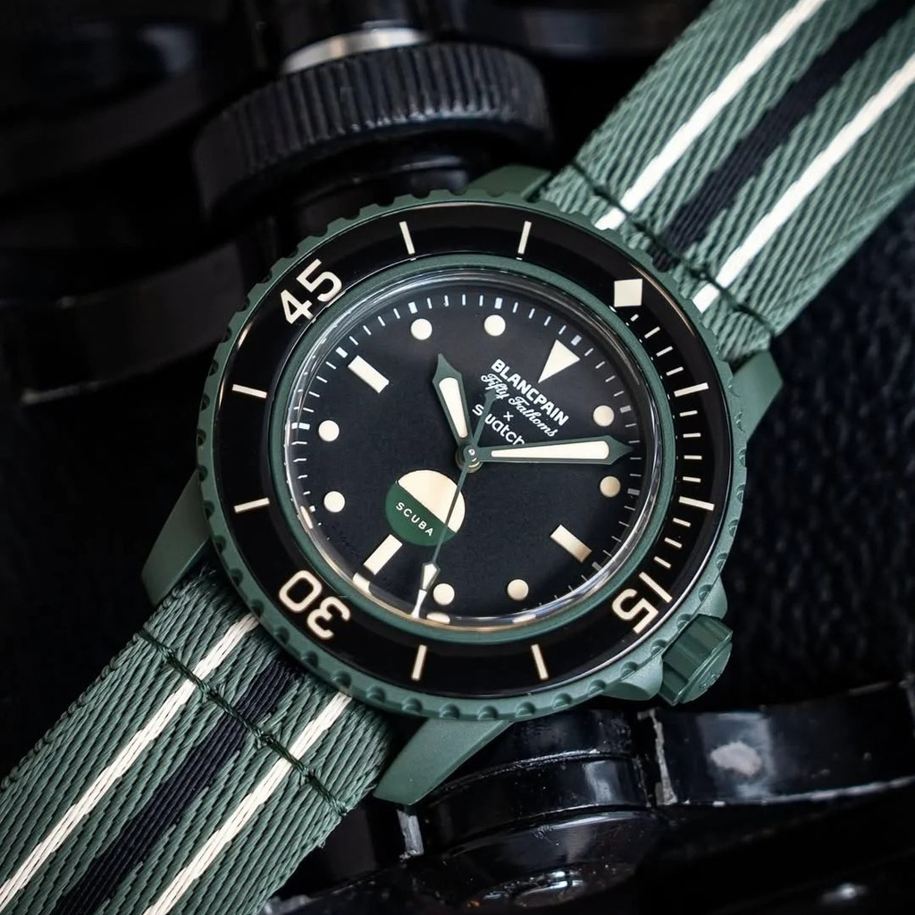 ใหม่ SCUBA FIFTY FATHOMS สีเขียว ABYSS ผู้ชายแฟชั่นกีฬานาฬิกาฟังก์ชั่นเต็มรูปแบบ Chronograph Quartz Movement นาฬิกา