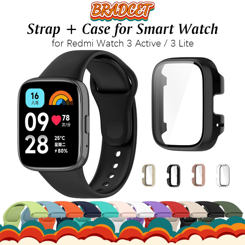 สายรัด + เคส PC for Redmi Watch 3 Active / 3 Lite ริบบิ้นป้องกันหน้าจอ for Mi Watch 3 Active กระจกนิรภัย Shell สายยาง