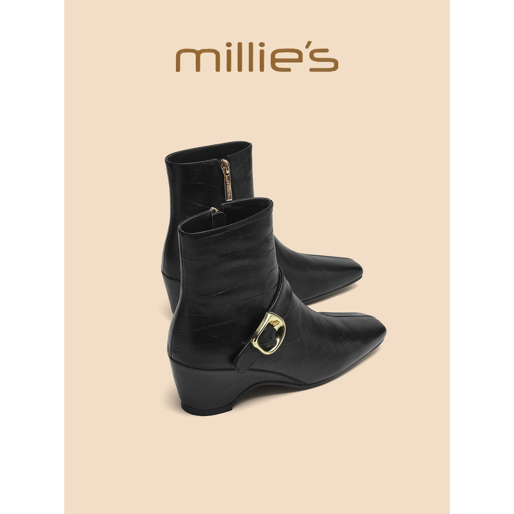 Millies Miaoli รองเท้าแฟชั่นสำหรับผู้หญิง ดีไซน์หัวแหลมและสายคาด มีสไตล์คล้ายหนังแท้