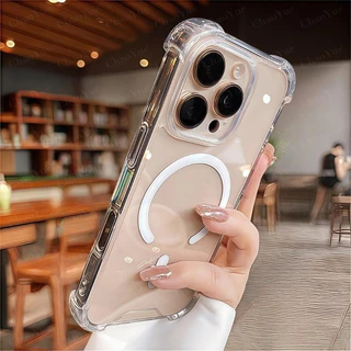 เคสโทรศัพท์หรูหราสำหรับชาร์จไร้สาย แบบใสคริสตัล กันกระแทกด้วยแอร์แบ็ก รองรับไอโฟน 17 16 15 14 13 12 11 Pro Max Air Plus เคสใสไม่เหลือง พร้อมขอบกันกระแทก เคส TPU นุ่ม ฝาหลัง ปกป้องเครื่องและมีความสวยงาม