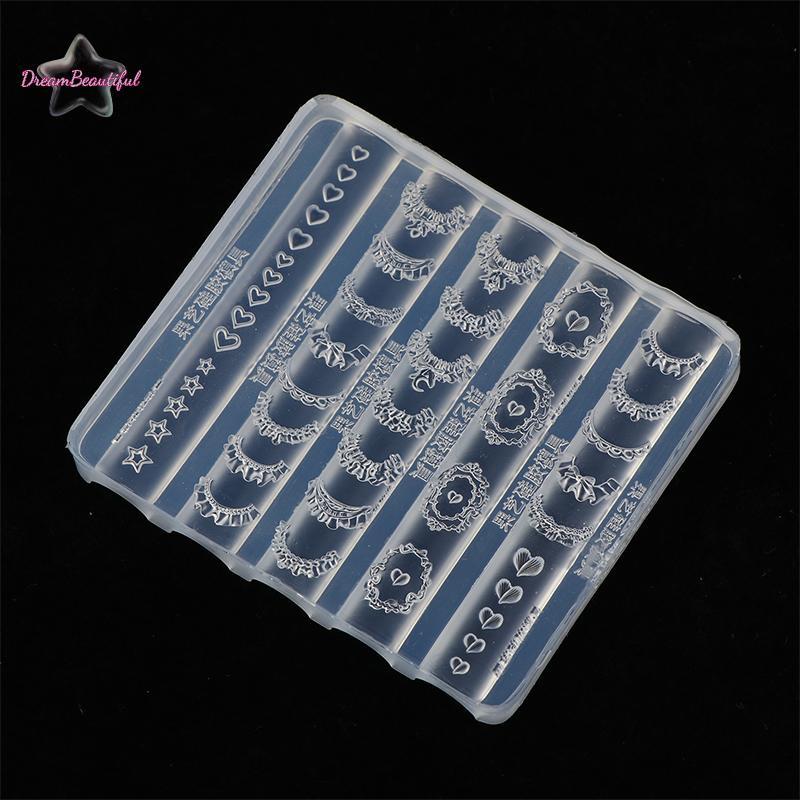 <DBFl-t> 3D ลูกไม้ Trim เล็บแม่พิมพ์ซิลิโคนกระโปรงฝรั่งเศส Star Heart รูปแบบ Stencils แม่แบบ Diy แกะสลักเครื่องมืออุปกรณ์แต่งเล็บใหม่
