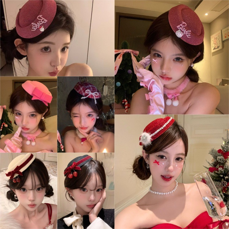 หมวกคริสต์มาสประดับเพชรแฟลช กิ๊บรูปแมว สำหรับตกแต่งผมในวันหยุด