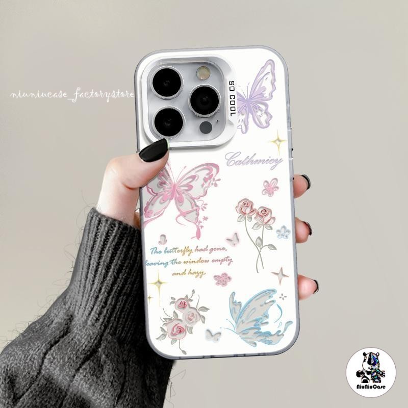 ผีเสื้อดอกไม้ เคสโทรศัพท์มือถือ For iPhone 11 12 13 14 15 16 17 Pro Max X 7 8 Plus SE ซิลิโคนุ่ม เคส สีเงิน เคสไอโฟนสวยๆ - รูปที่ 7