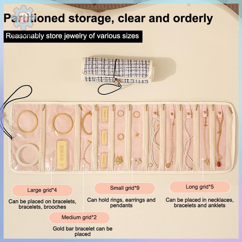 ซ้าย 20 กริดพับแฟชั่นแบบพกพาเครื่องประดับกระเป๋าขนาดใหญ่ผู้หญิงเดินทางเครื่องประดับม้วนสร้อยคอต่างหู