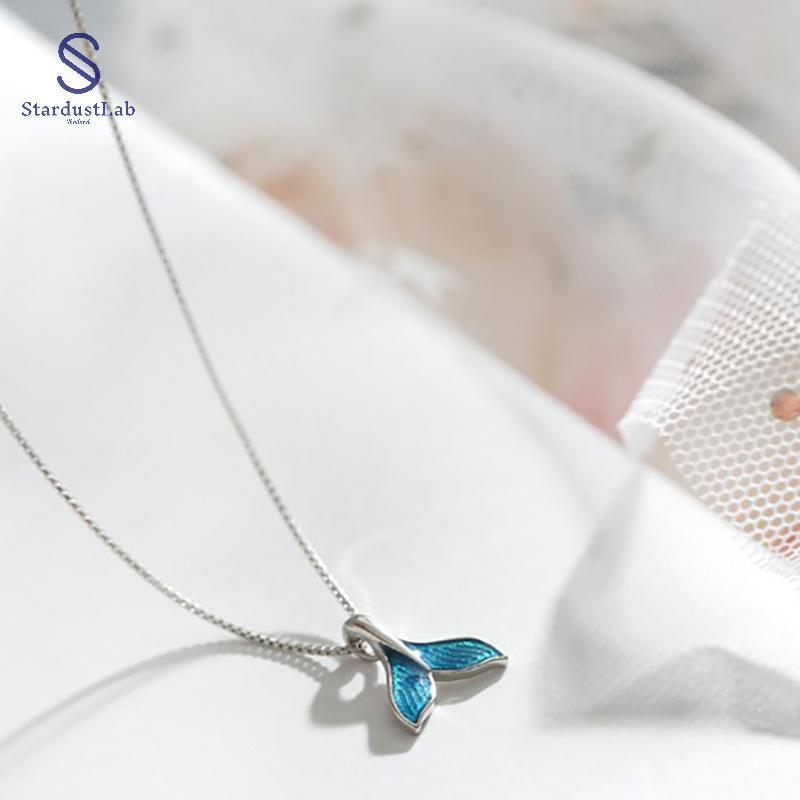 StardustLab 925 เงินสเตอร์ลิงผู้หญิงสร้อยคอปลาวาฬ BlueTail ปลา Nautical Chokers Charm Mermaid Tail จ