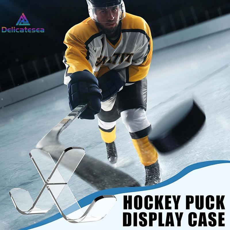 [Delicatesea] Hockey Puck Display Case อะคริลิค Triple Hockey Puck Display Stand กีฬาสําหรับ 3 Pucks