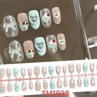 แบบใหม่ พร้อมส่งไทยFM19(2)เล็บปลอม สไตล์โมเดิรน สีลูกแก้วแคทอายใช้งานง่าย 10 ชิ้น/M/S/XSเซ็ตเล็บปลอม ฟรีกาวสิริโคนติดเล็