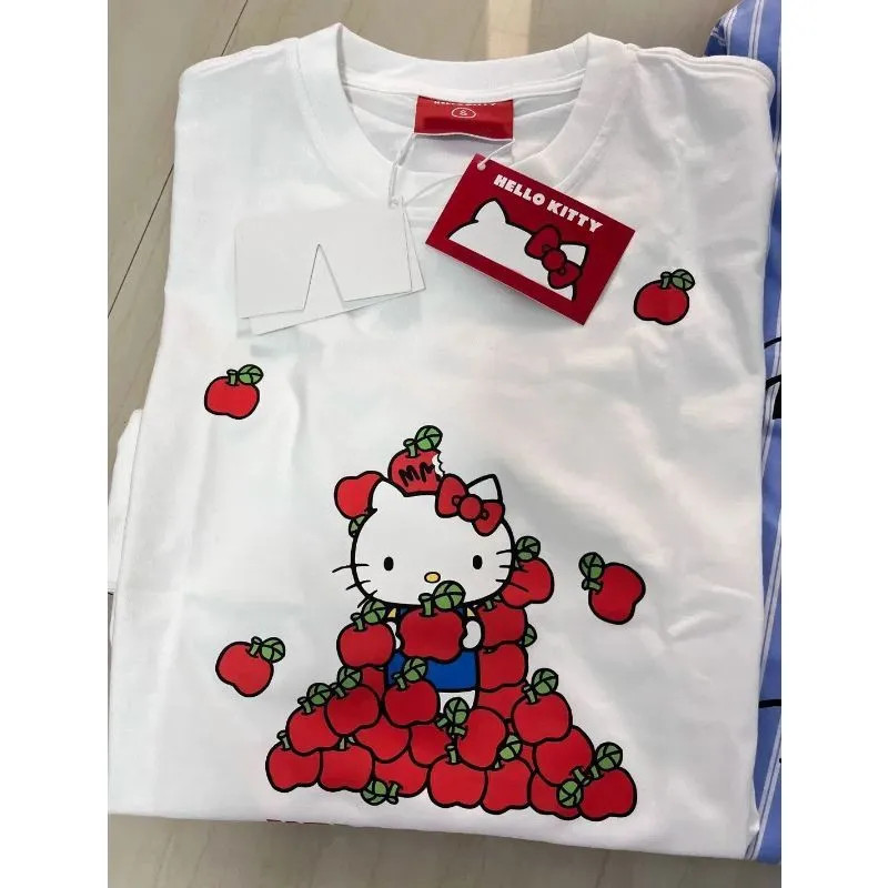 เสื้อยืดHelloKittyผ้าฝ้ายแท้สำหรับทุกคน สไตล์ลำลองแขนสั้น เหมาะสำหรับฤดูร้อน