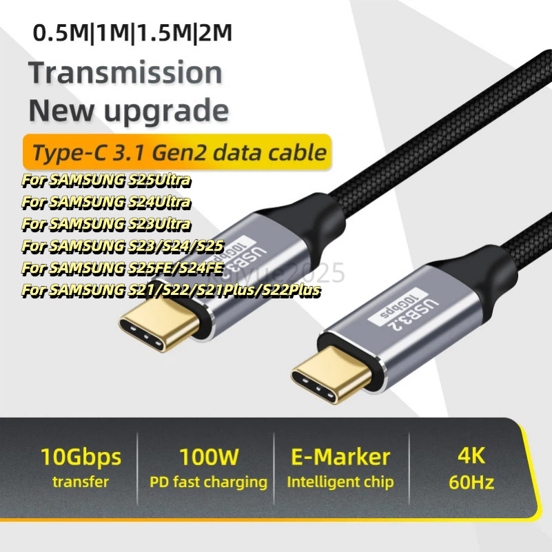 SAMSUNG USB C 3 Gen2 10Gbps สายเคเบิลข้อมูลประเภทCถึงC PD 100W QC4.0 3.0 5AประเภทC Fastสายชาร์จสําหร