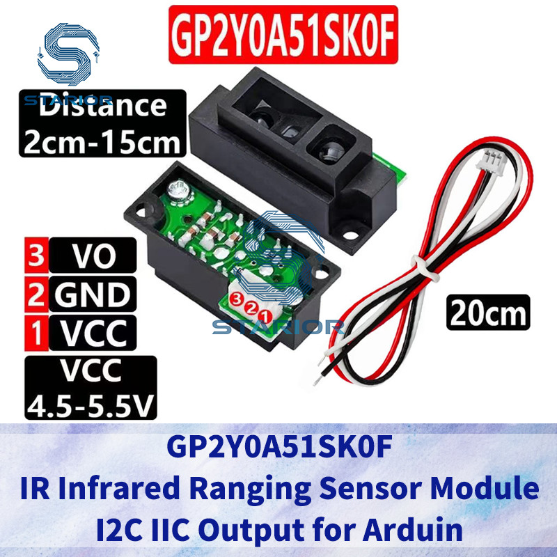 GP2Y0A51SK0F IR อินฟราเรดตั้งแต่เซนเซอร์โมดูล 2-15 ซม.ระยะทางวัดความแม่นยําสูง 5V I2C IIC เอาต์พุตสํ