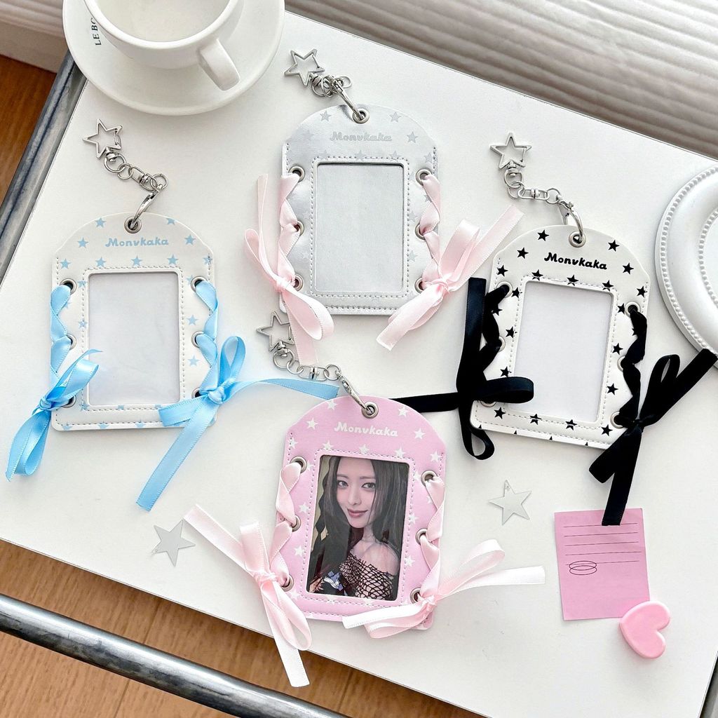 สีสัน Star หนัง PU Idol 3 นิ้ว PVC ผู้ถือบัตรหนังกรอบรูปป้องกันกรณีพวงกุญแจกระเป๋าอุปกรณ์เสริม