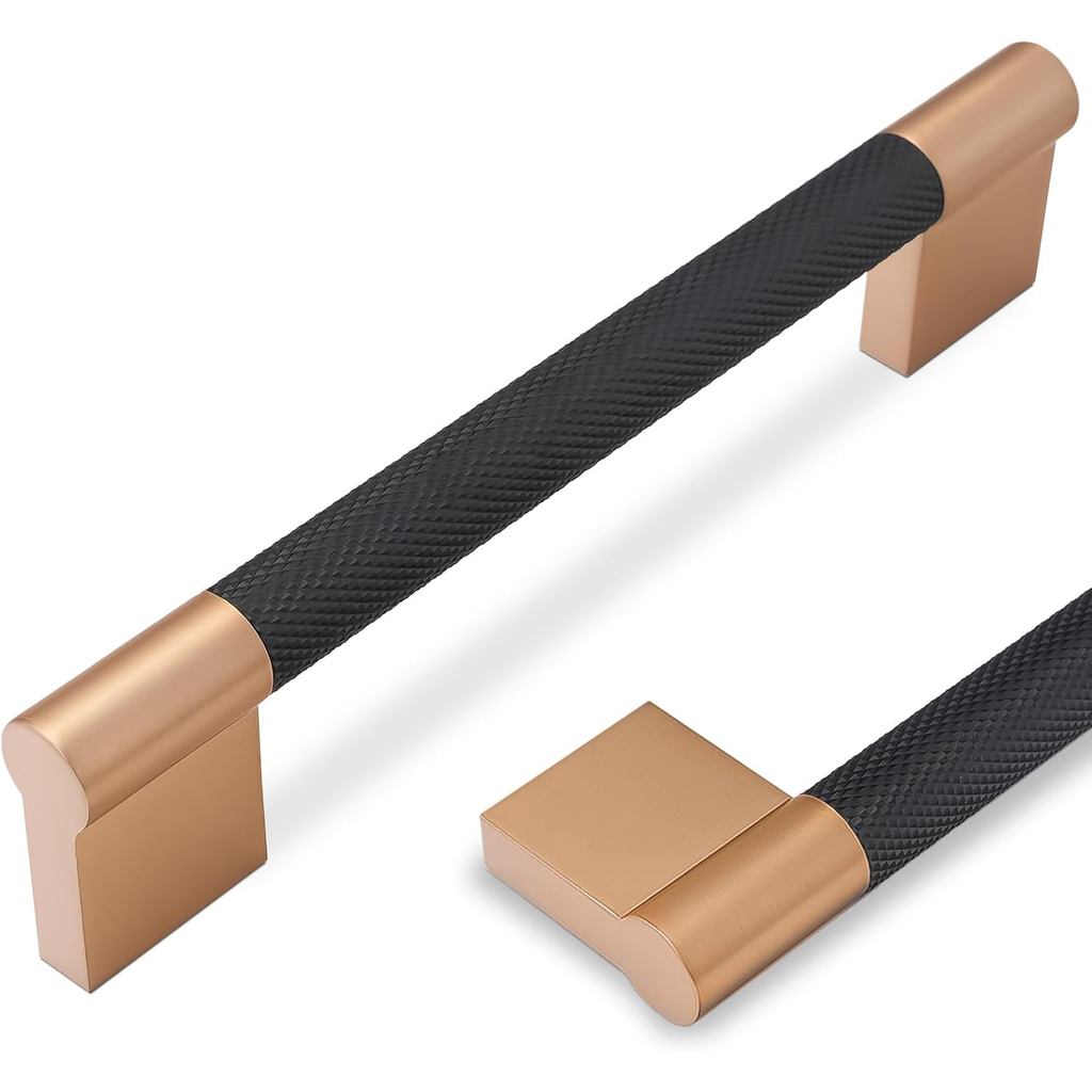 10 Pack Knurled Cabinet Handles - 5 inch Black and Champagne Copper Kitchen Cabinet Hardware