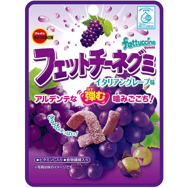 Bourbon Fettuccine Gummi Italian Grape Aji 50g. เบอร์บอนวุ้นเจลาตินสำเร็จรูปรสองุ่น 50กรัม